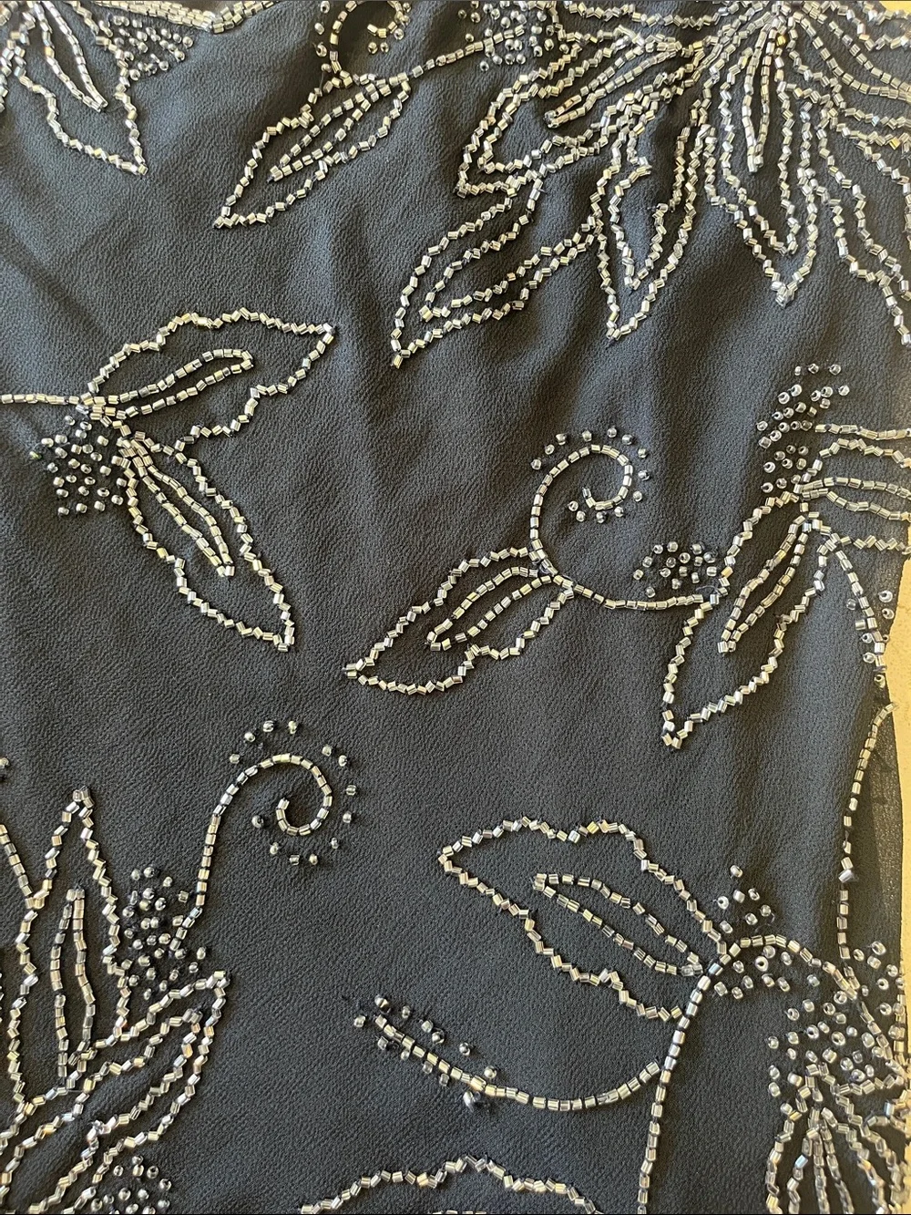 J Kara Navy Maxi Dress with Silver Beaded Floral Embellishment